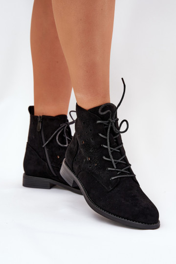 Botas de cano curto com detalhes em renda S.Barski HY51-136 na cor preta