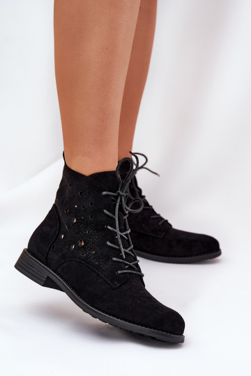 Botas de cano curto com detalhes em renda S.Barski HY51-136 na cor preta 2