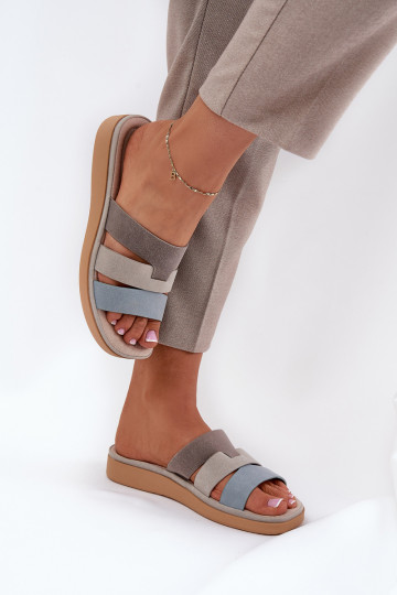sandalias femininas confortáveis cor areia e azul Oxena