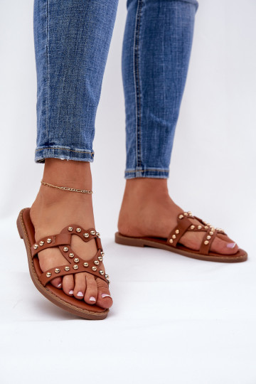 sandalias femininas decoradas com solado plano cor marrom Adivrae 2
