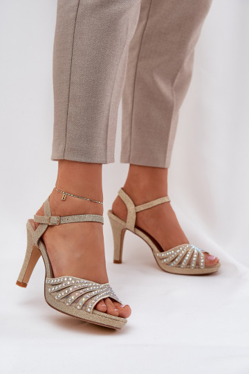 sandálias com salto fino Com decoração E brilho D&A MR1038-33 cor dourada