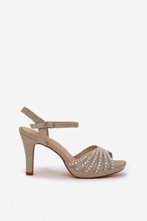 sandálias com salto fino Com decoração E brilho D&A MR1038-33 cor dourada