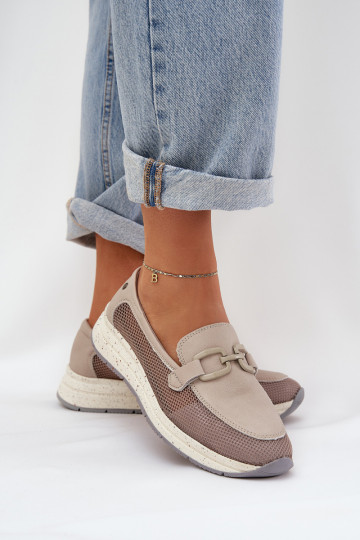 Feminino Pele Mocassins D&A TEM210 cor cinza