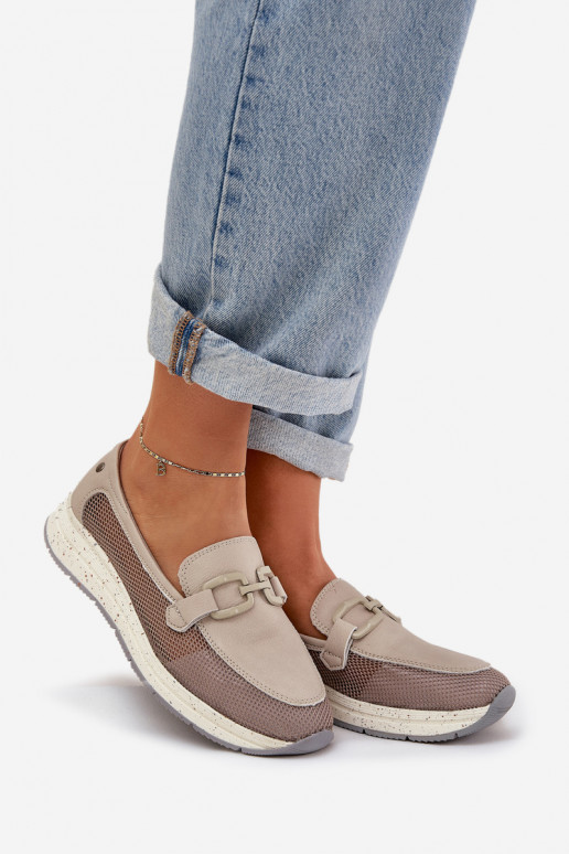 Feminino Pele Mocassins D&A TEM210 cor cinza Feminino Pele Mocassins D&A TEM210 cor cinza