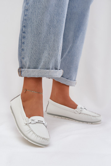 S.Barski LR51-547 mocassins de couro com ornamentos na cor branca 2