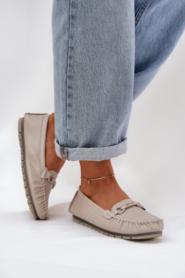 S.Barski LR51-547 mocassins de couro com ornamentos na cor areia