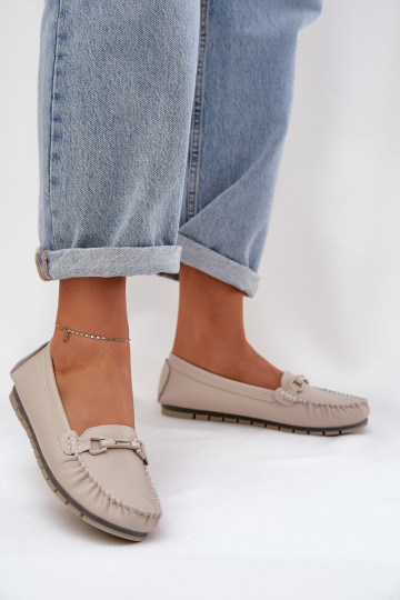 S.Barski LR51-547 mocassins de couro com ornamentos na cor areia 2