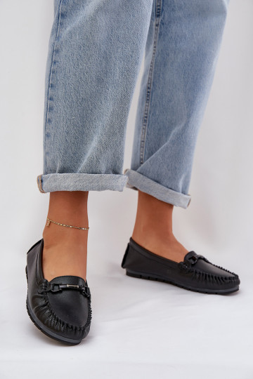 S.Barski LR51-547 mocassins de couro com ornamentos na cor preta 2
