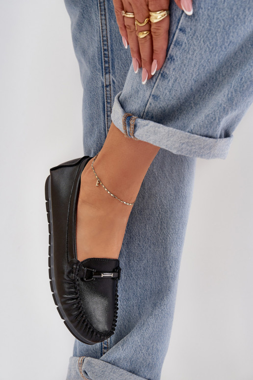 isósceles Pele Mocassins com enfeites S.Barski LR51-547 cor preta isósceles Pele Mocassins com enfeites S.Barski LR51-547 cor preta