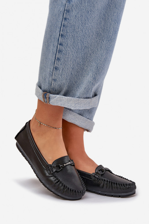 isósceles Pele Mocassins com enfeites S.Barski LR51-547 cor preta isósceles Pele Mocassins com enfeites S.Barski LR51-547 cor preta