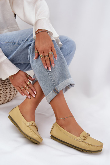 isósceles Pele Mocassins com enfeites S.Barski LR51-547 cor amarela