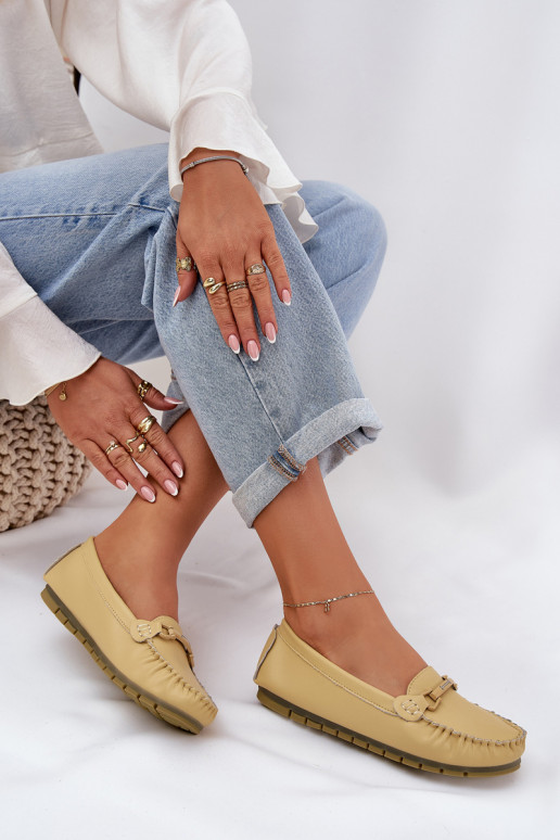 isósceles Pele Mocassins com enfeites S.Barski LR51-547 cor amarela