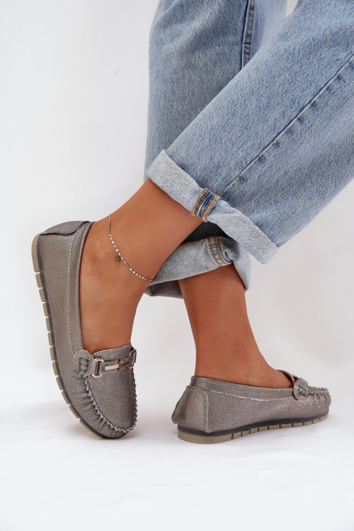 com brilho isósceles Mocassins Feito de couro natural D&A LR51-546 cor prata