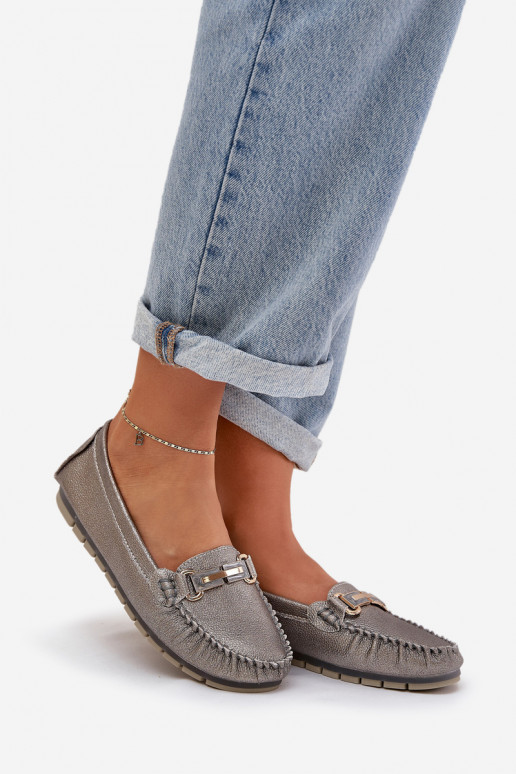 com brilho isósceles Mocassins Feito de couro natural D&A LR51-546 cor prata