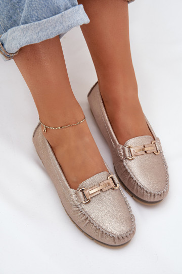 Mocassim de sola lisa com brilho feito de couro natural D&A LR51-546 dourado