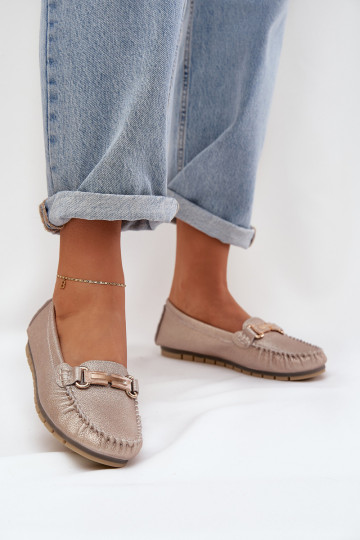Mocassim de sola lisa com brilho feito de couro natural D&A LR51-546 dourado 2