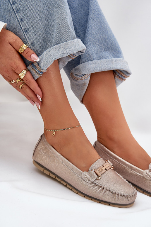 com brilho isósceles Mocassins Feito de couro natural D&A LR51-546 cor dourada