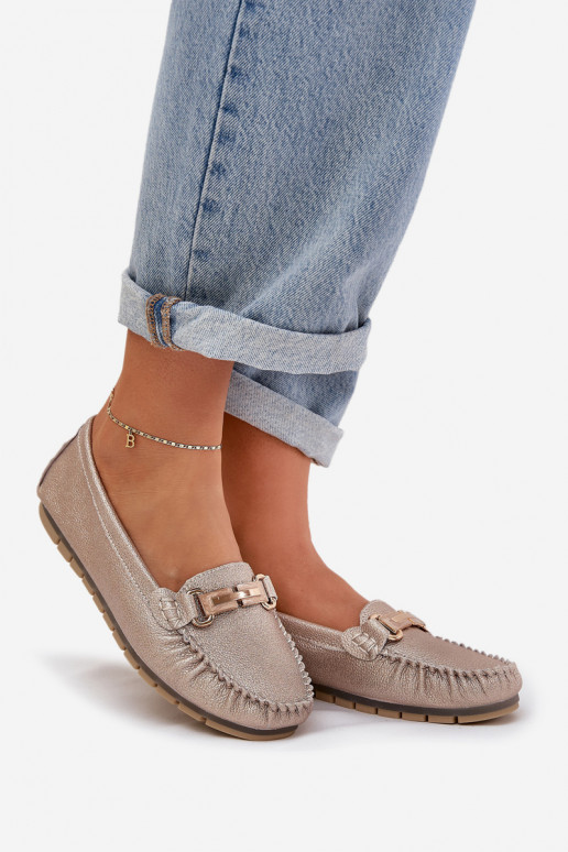 com brilho isósceles Mocassins Feito de couro natural D&A LR51-546 cor dourada