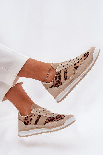 tênis À modalo de tênis Feminino com padrões de pele de leopardo bege-cor marrom Galabis