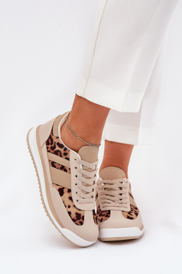 tênis À modalo de tênis Feminino com padrões de pele de leopardo bege-cor marrom Galabis 2