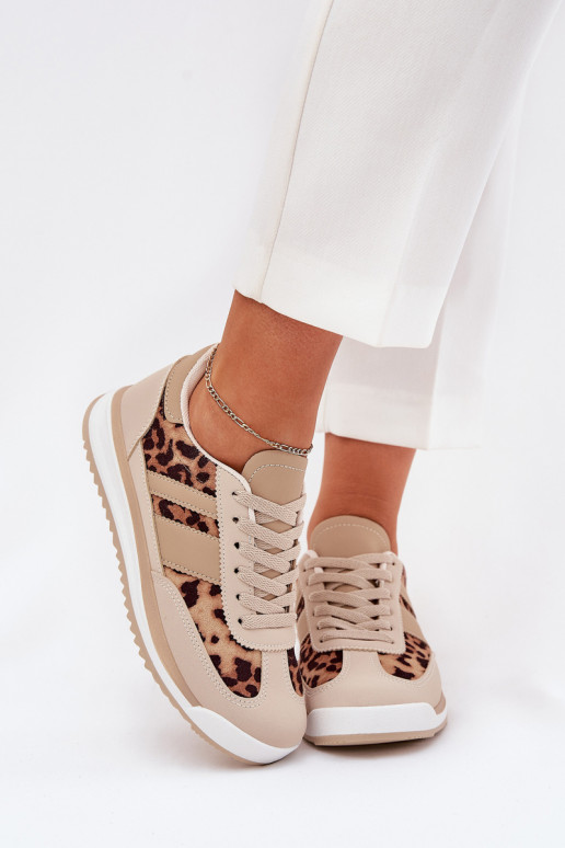 tênis À modalo de tênis Feminino com padrões de pele de leopardo bege-cor marrom Galabis tênis À modalo de tênis Feminino com padrões de pele de leopardo bege-cor marrom Galabis