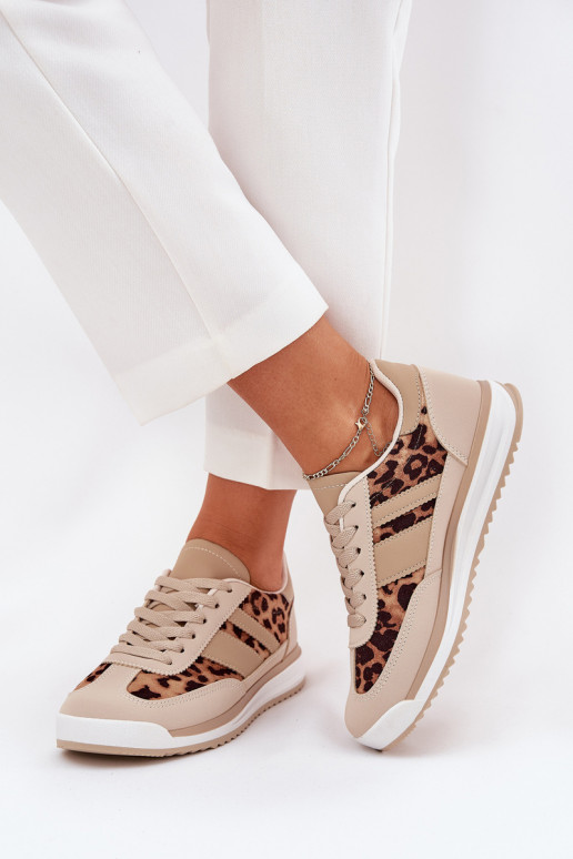 tênis À modalo de tênis Feminino com padrões de pele de leopardo bege-cor marrom Galabis tênis À modalo de tênis Feminino com padrões de pele de leopardo bege-cor marrom Galabis