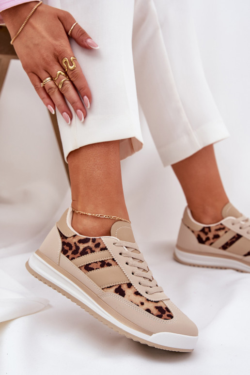 tênis À modalo de tênis Feminino com padrões de pele de leopardo bege-cor marrom Galabis tênis À modalo de tênis Feminino com padrões de pele de leopardo bege-cor marrom Galabis
