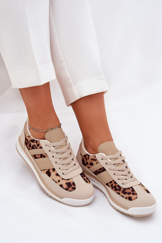 tênis À modalo de tênis Feminino com padrões de pele de leopardo bege-cor marrom Galabis tênis À modalo de tênis Feminino com padrões de pele de leopardo bege-cor marrom Galabis