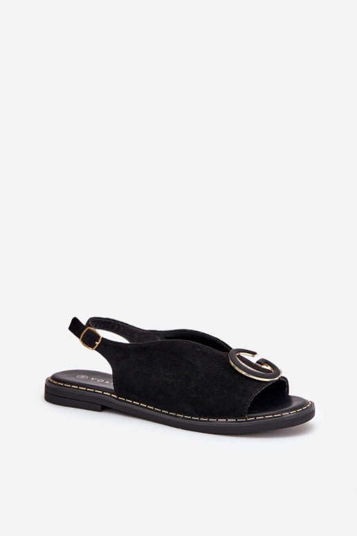 Sandálias rasteiras com enfeites cor preta Haliones