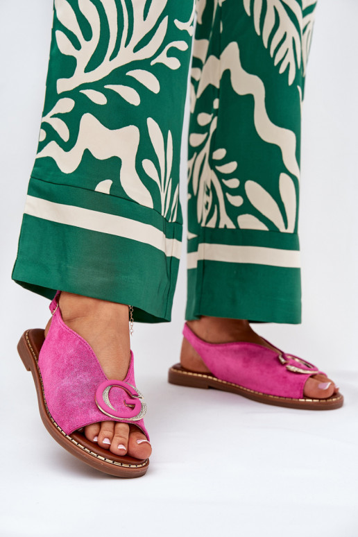 Sandálias rasteiras com enfeites cor rosa Haliones