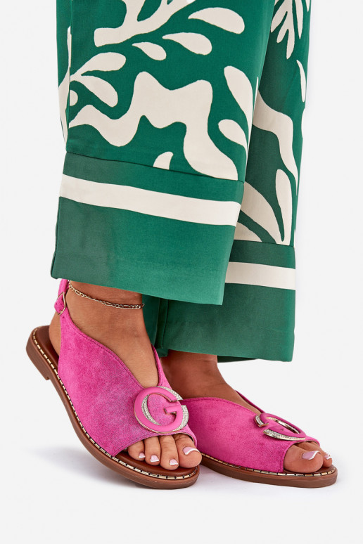 Sandálias rasteiras com enfeites cor rosa Haliones