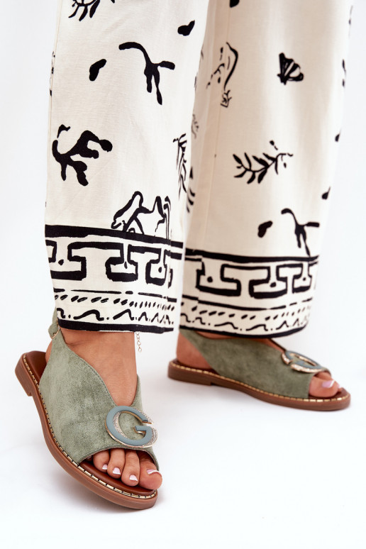 Sandálias rasteiras com enfeites cor verde Haliones