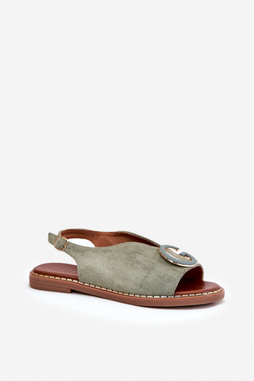 Sandálias rasteiras com enfeites cor verde Haliones