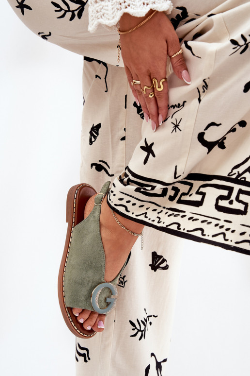 Sandálias rasteiras com enfeites cor verde Haliones