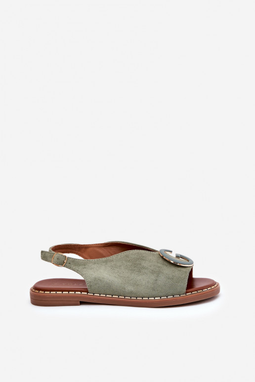 Sandálias rasteiras com enfeites cor verde Haliones
