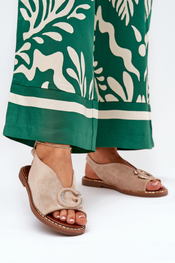 Sandálias rasteiras com enfeites bege Haliones 2