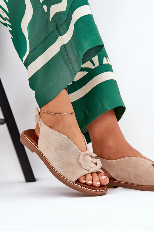 Sandálias rasteiras com enfeites bege Haliones Sandálias rasteiras com enfeites bege Haliones