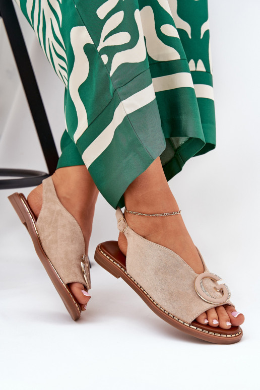 Sandálias rasteiras com enfeites bege Haliones Sandálias rasteiras com enfeites bege Haliones