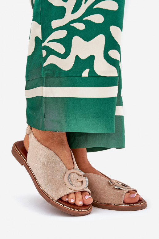 Sandálias rasteiras com enfeites bege Haliones Sandálias rasteiras com enfeites bege Haliones