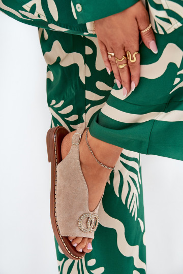 Sandálias femininas com enfeites com salto largo de camurça ecológicaoParae bege Ralisses 2