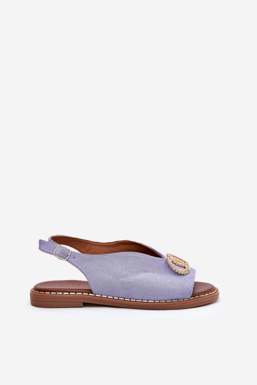 Sandálias femininas com enfeites com salto largo de camurça ecológicaoParae cor azul Ralisses