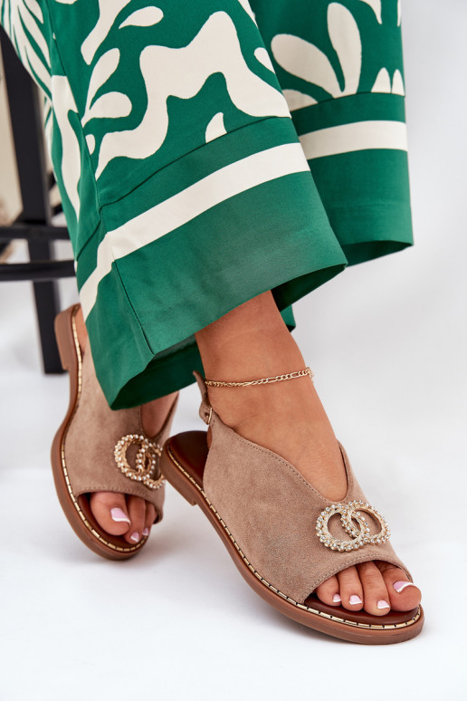 Sandálias femininas com enfeites com salto largo de camurça ecológicaoParae bege Ralisses