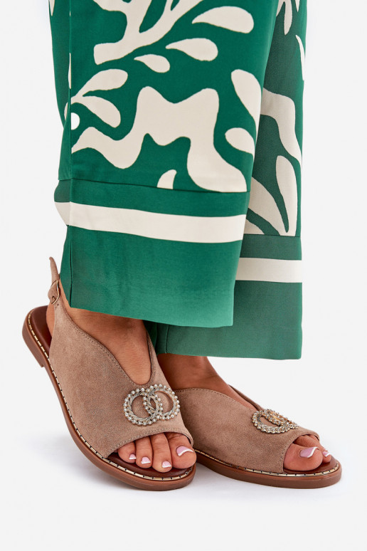 Sandálias femininas com enfeites com salto largo de camurça ecológicaoParae bege Ralisses