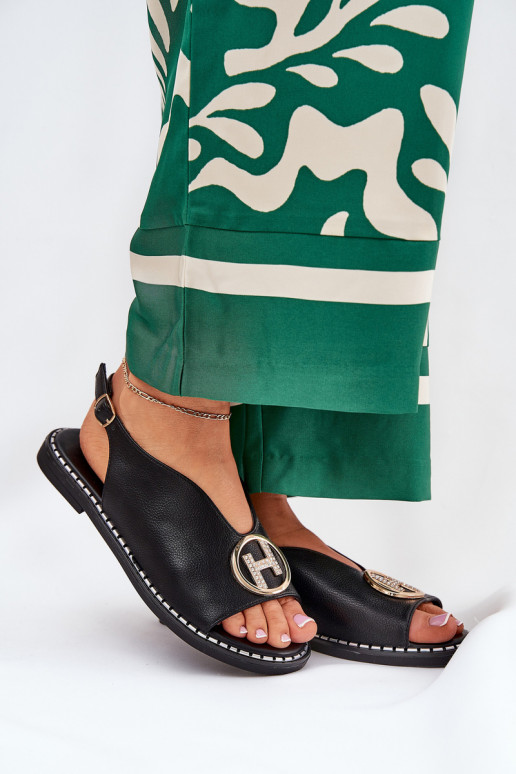 isósceles Estilo elegante sandálias com enfeites cor preta Iseliria