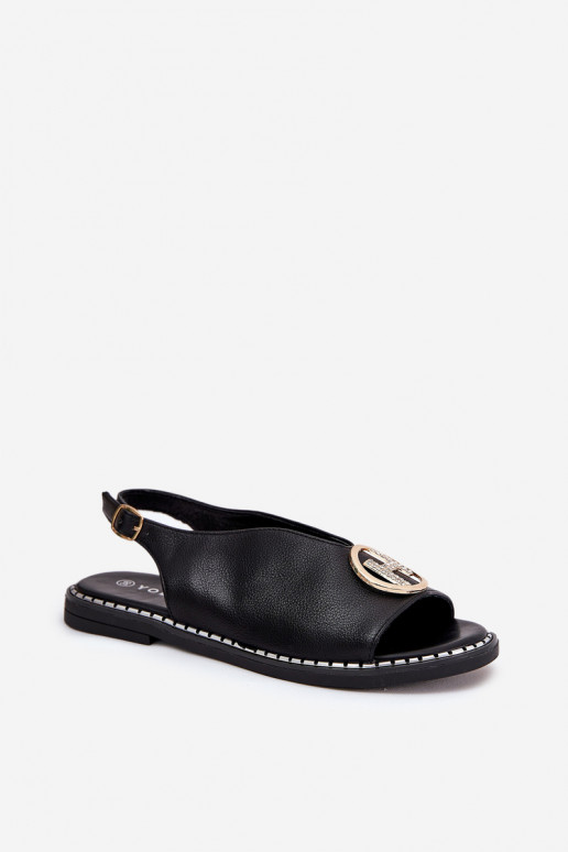 isósceles Estilo elegante sandálias com enfeites cor preta Iseliria