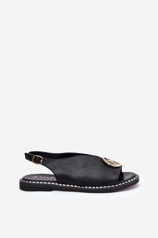 isósceles Estilo elegante sandálias com enfeites cor preta Iseliria