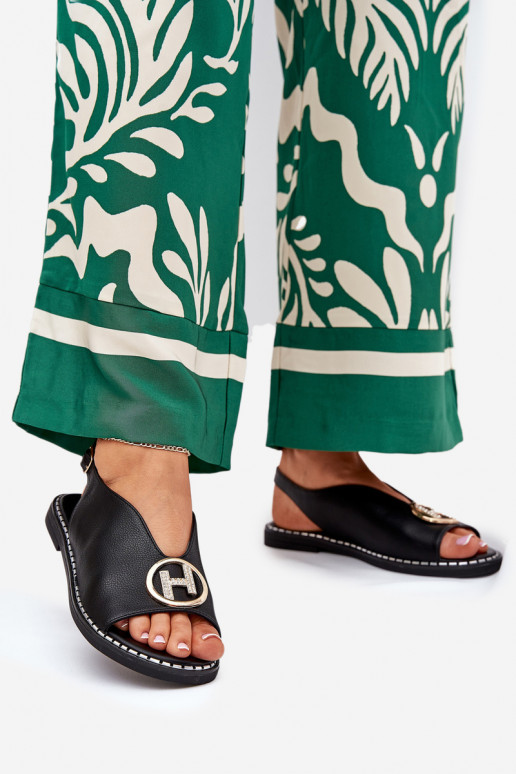 isósceles Estilo elegante sandálias com enfeites cor preta Iseliria