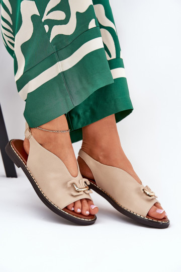 sandálias com salto largo com enfeites de couro ecológico bege Tillireta