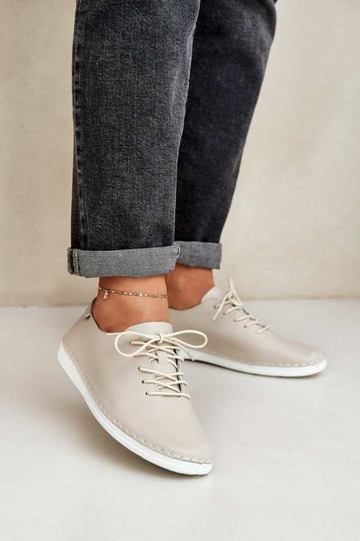 Amarrar os sapatos Z Habilitadoturalnej Skóry D&A LR51-645 bege