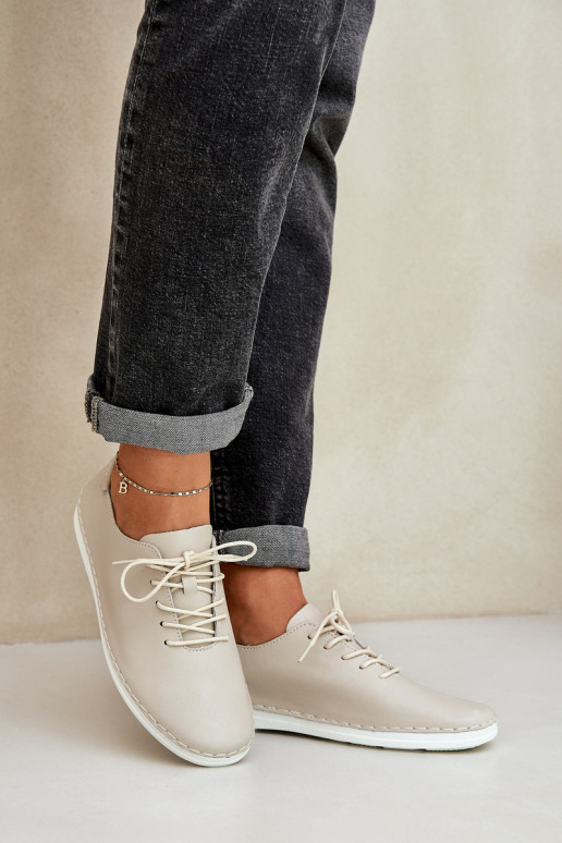 Amarrar os sapatos Z Habilitadoturalnej Skóry D&A LR51-645 bege